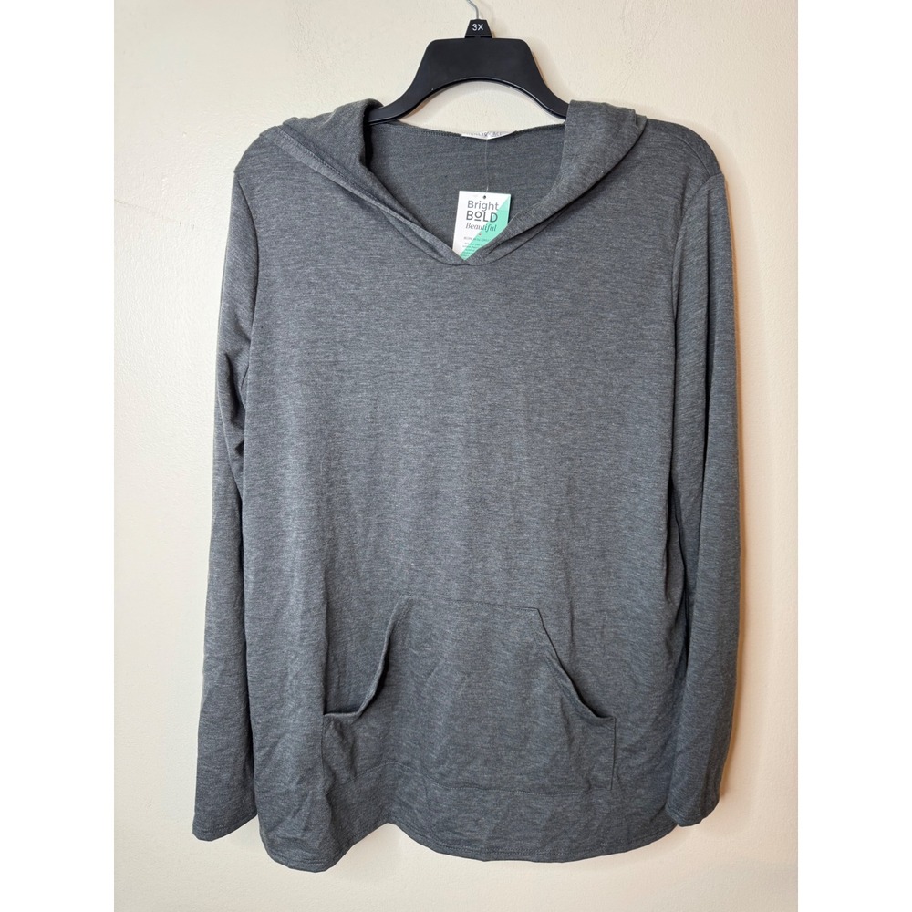 Honey & Lace Carmel Hoody Gray Heather Long Sleeve Kangaroo Pocket Top 2X